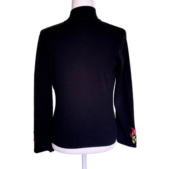 Cambridge Dry Goods Women's Black Zip Up Embroidered Sweater Cardigan Size Small - Picture 2 of 5